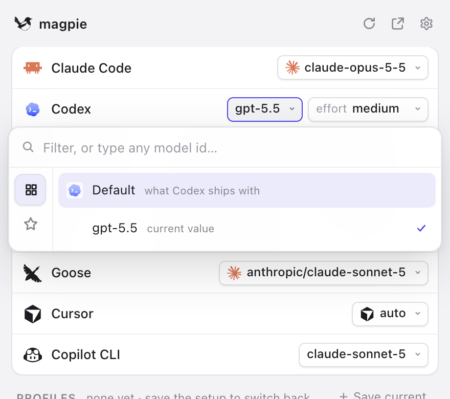 The model picker, filtering as you type
